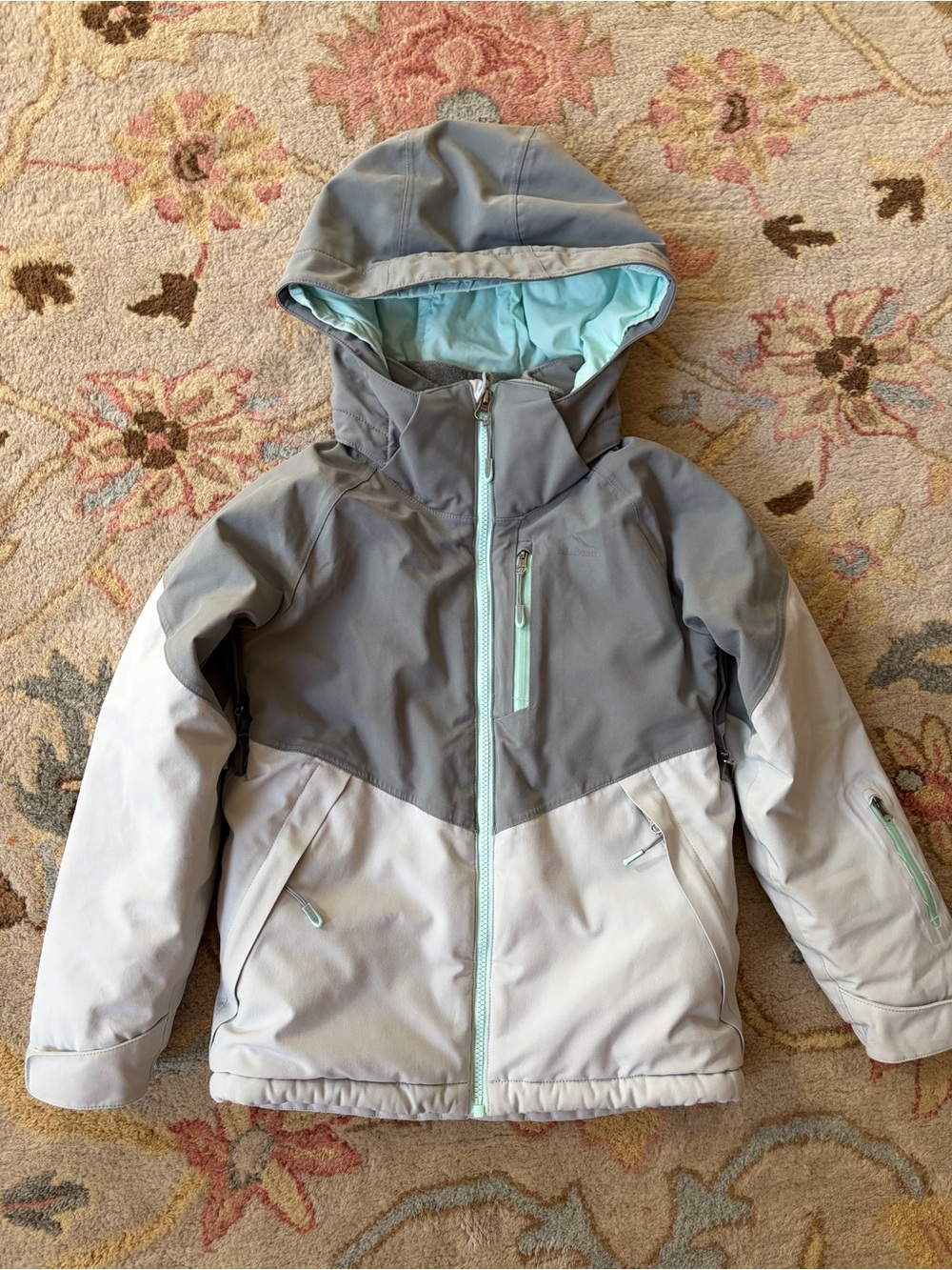 L.L. Bean Patroller Gray & Mint Hooded Winter Kids Snow/Ski Jacket size 6x/7